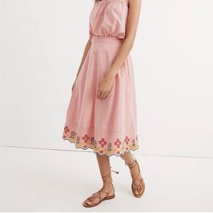 Madewell Embroidered red gingham skirt
